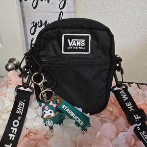 Vans Black Crossbody Bag with Logo Strap And Starbucks Charm